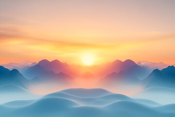 Obraz premium Serene Sunset over Misty, Gradient Mountains and Rolling Hills