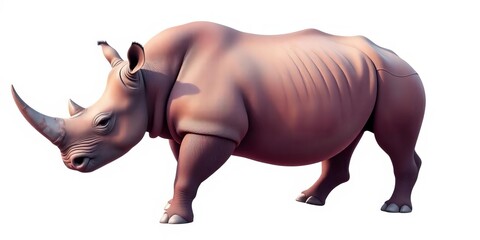 Fototapeta premium Isolated adult rhino, white background, clipping path , endangered species, black rhino