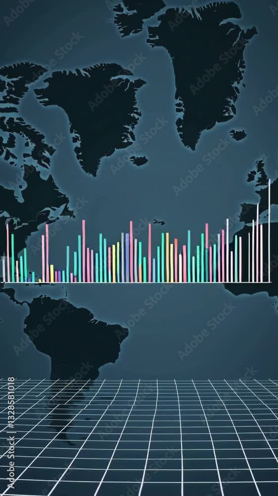 Poster dynamic global data visualization with animated bar graphs over world map