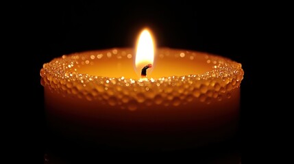 Single candle flame in darkness.