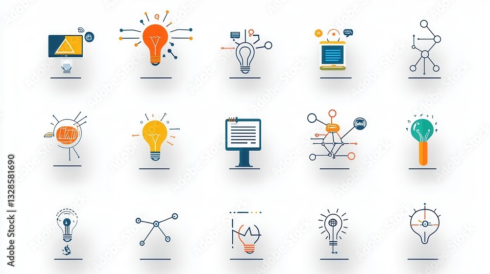 Poster a collection of clean and visually striking icons representing various aspects of business automatio