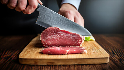 A picture of me cutting meat with a knife