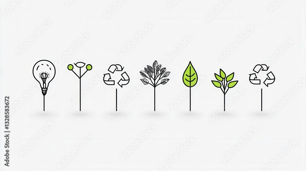 Poster a minimalist and aesthetically pleasing collection of environmental icons and symbols representing r
