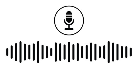 Microphone voice recording icon vector symbol with sound waves isolated on white 