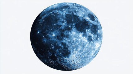 Obraz premium Detailed blue moon with craters and shadows in white background