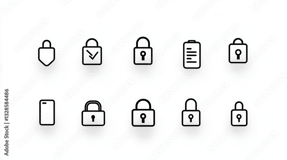 Poster a collection of minimalist and stylish padlock icons with clean simplified outlines suitable for use