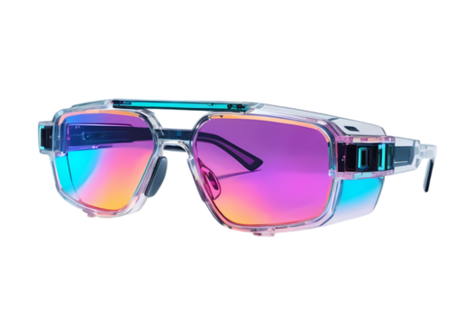 Futuristic Cyberpunk Sunglasses with Neon Reflections – Transparent Background

