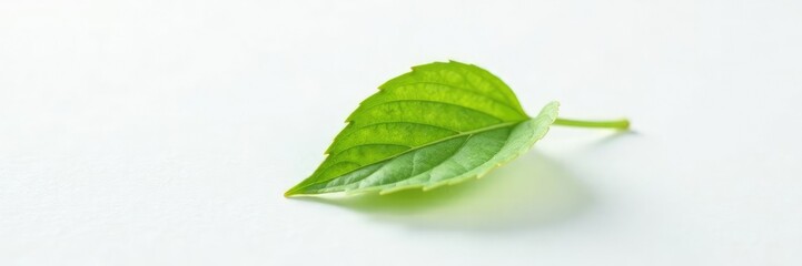 Small isolated leaf on white surface with texture, white background, simple shapes, leaf texture
