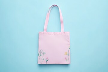 Pink Tote Bag Mockup with Spring Pattern