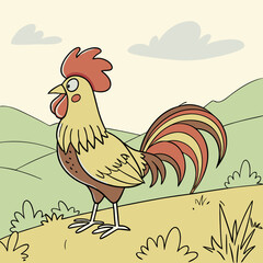 rooster and cock with nature vector design