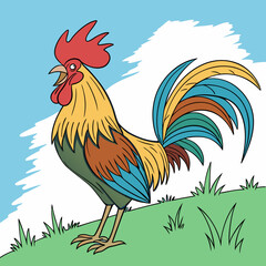 rooster and cock with nature vector design