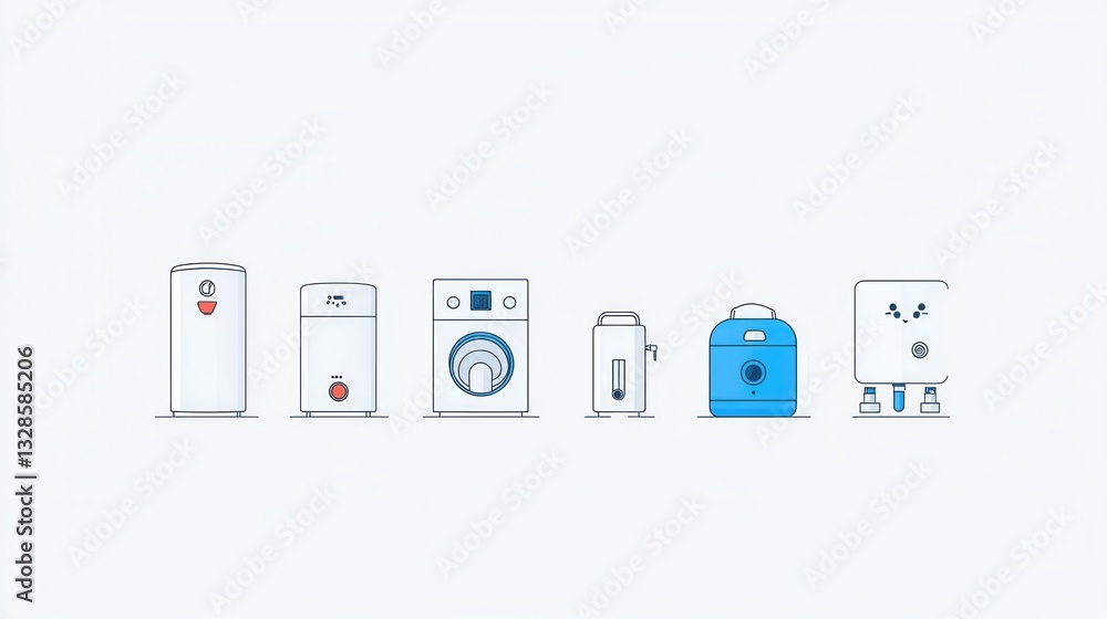 Poster a collection of simple and stylized icons representing various household appliances and utilities in