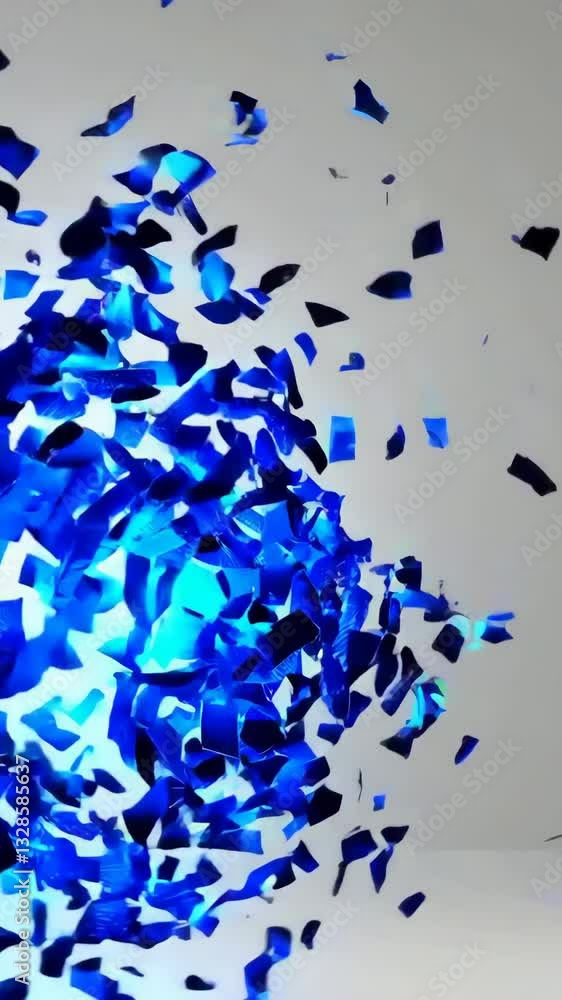 Poster Dynamic burst of blue fragments creating an abstract pattern in motion