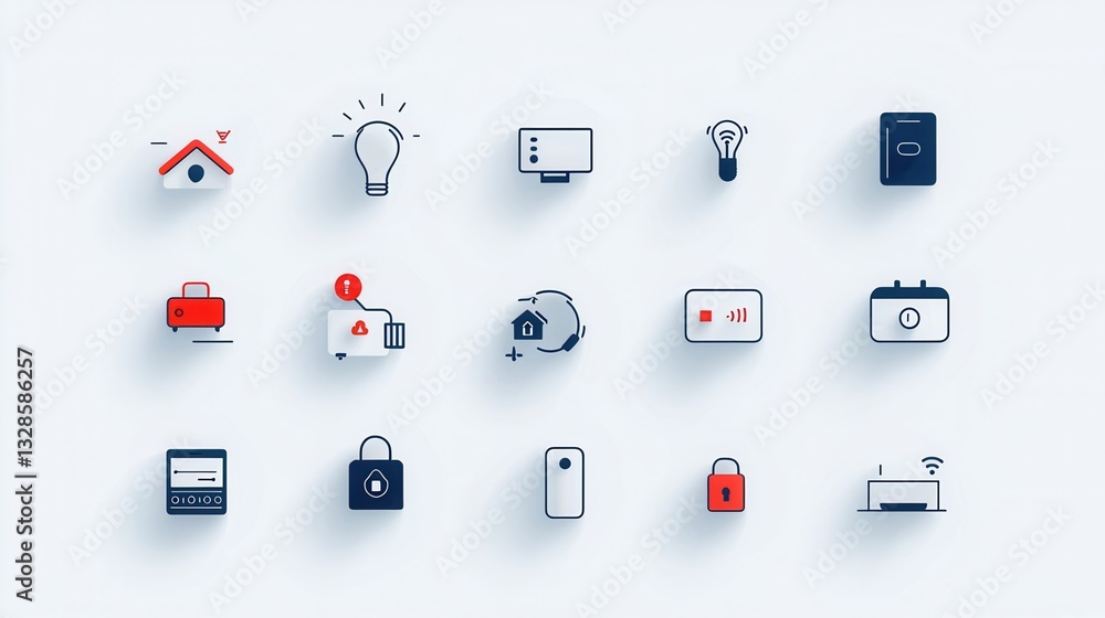 Poster a collection of clean modern and minimalist icons representing various smart home technologies and a