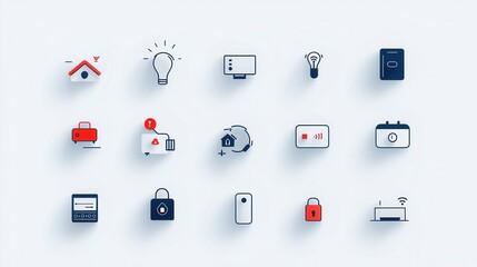 Fototapeta premium A collection of clean modern and minimalist icons representing various smart home technologies and automation features for a seamless and efficient living experience