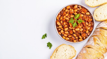 Fototapeta premium Delicious bowl of sudanese ful medames with fava beans and fresh bread perfect for a rich and satisfying meal