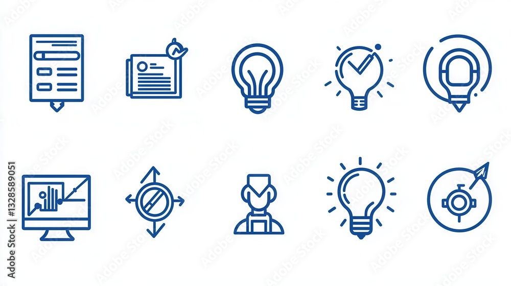 Poster this image depicts a set of 10 minimalist and visually appealing icons representing various aspects 