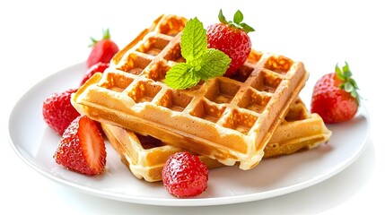 Freshly baked belgian waffles isolated on white