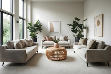A living room with large windows that flood the space with natural light.