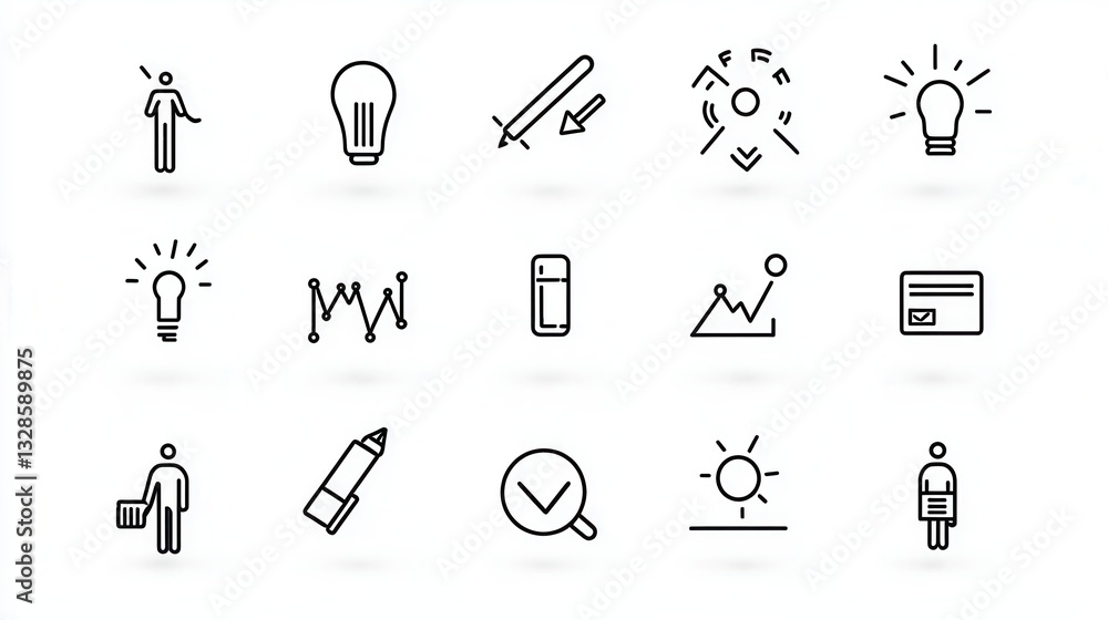 Poster a set of simple sleek icons representing various elements of career growth learning and personal dev