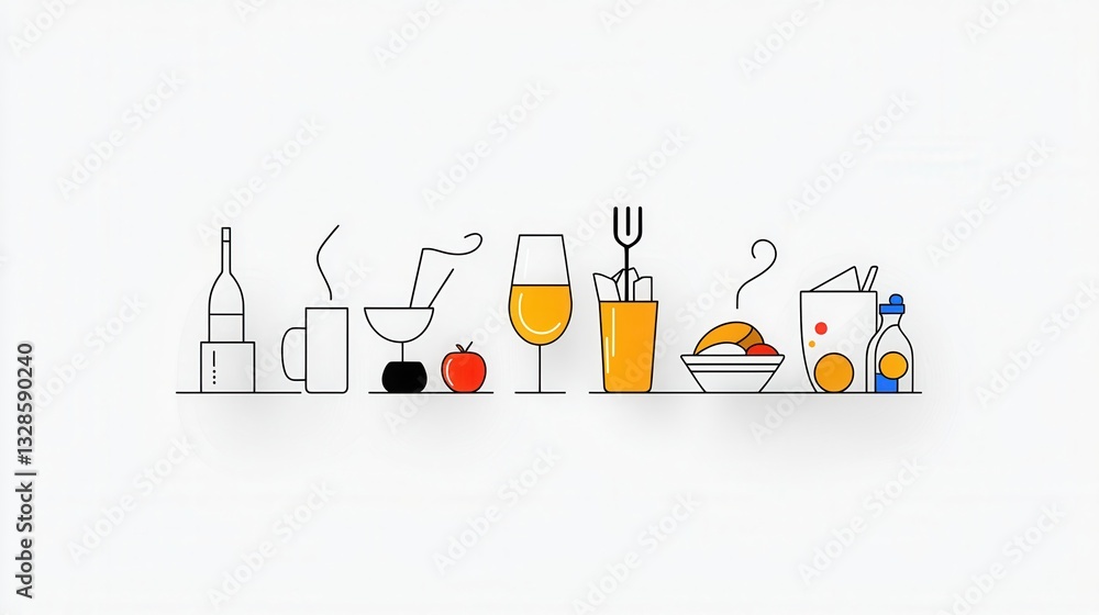 Aufkleber a set of simple minimalist icons representing various catering dining and beverage elements in a cle