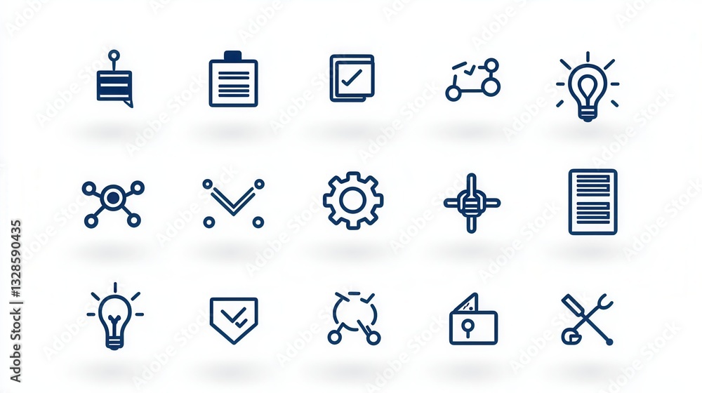 Poster a set of minimalist icons representing various and teamwork concepts featuring a sleek and streamlin