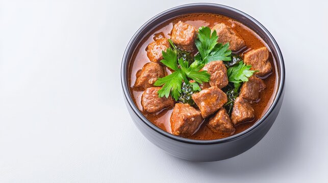 A rustic bowl of traditional malagasy romazava stew loaded with meat and greens ready for a delicious meal experience