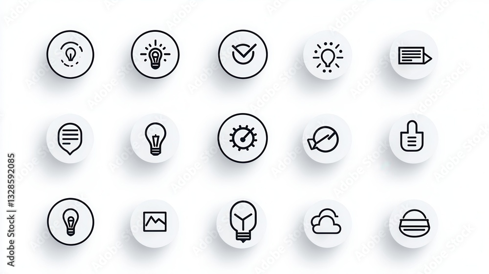 Poster a set of clean minimal icons representing various concepts related to information visualization