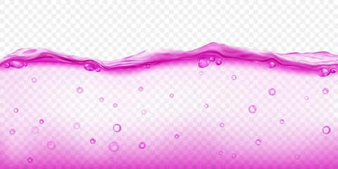 Translucent purple water wave with air bubbles floating inside, isolated on transparent background. Transparency only in vector file