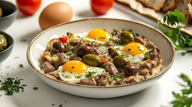 Moroccan breakfast with white background eggs - Powered by Adobe