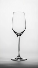 Front view, empty wine glass in studio shot. Fine stemware, elegant glassware. Concept dining, alcohol, drink.