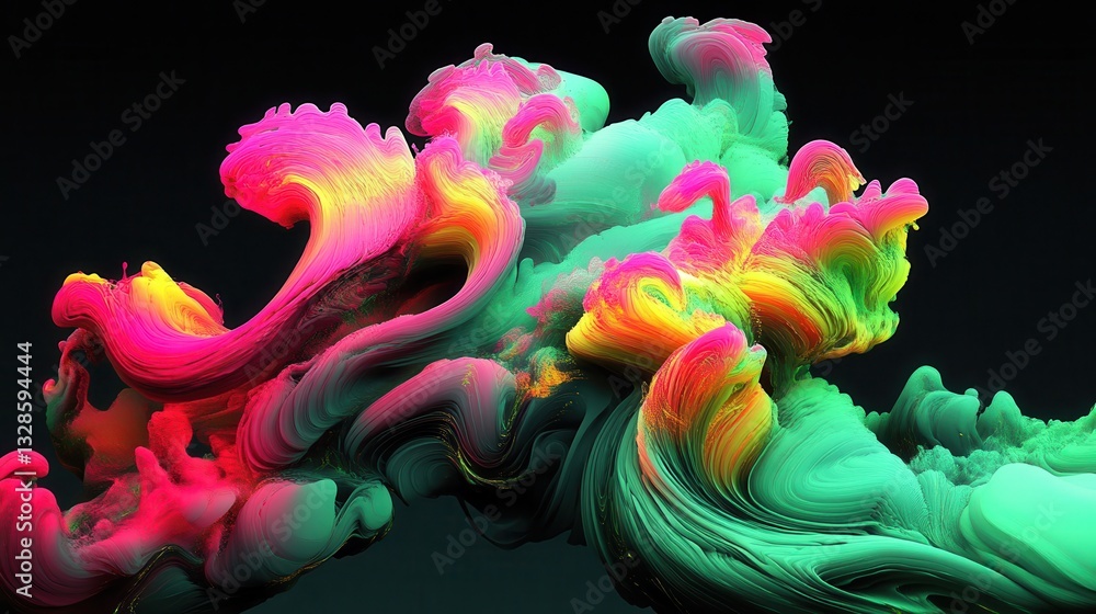 Poster vibrant smoke billowing, twisting into fluid shapes, generating dynamic abstract pattern against dee