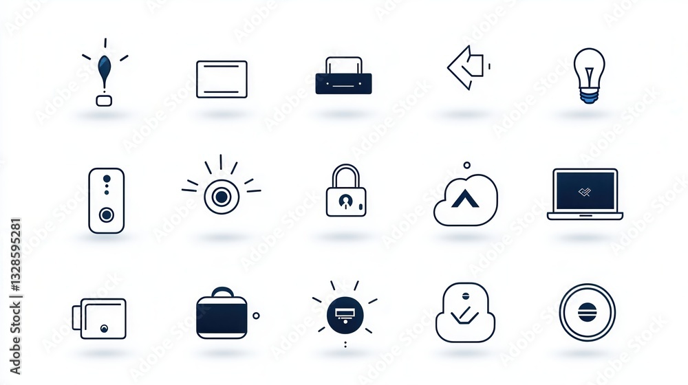 Poster a collection of clean and modern minimalist icons representing various smart home features and devic