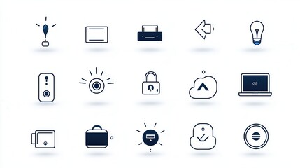 Fototapeta premium A collection of clean and modern minimalist icons representing various smart home features and devices designed with a sleek and minimalist outline style