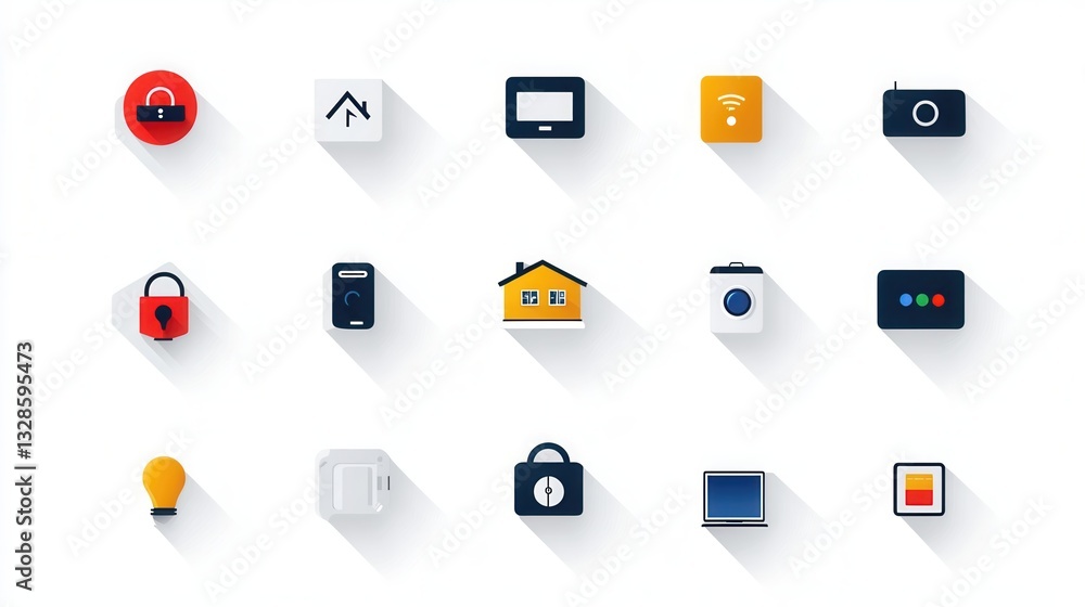 Poster a collection of minimalist and sleek outline icons representing various smart home devices and featu