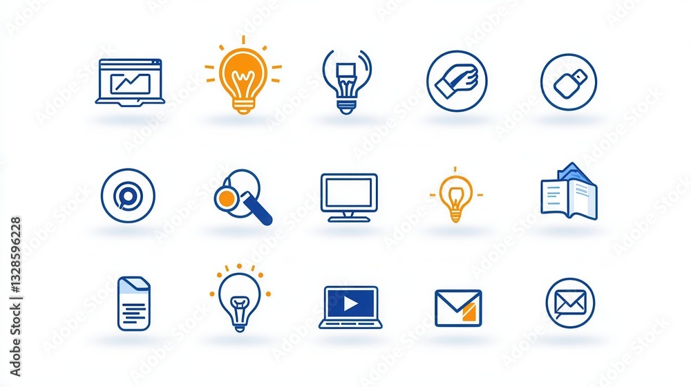 Poster a collection of 15 minimalist sleek and outline style icons designed for modern website and web appl