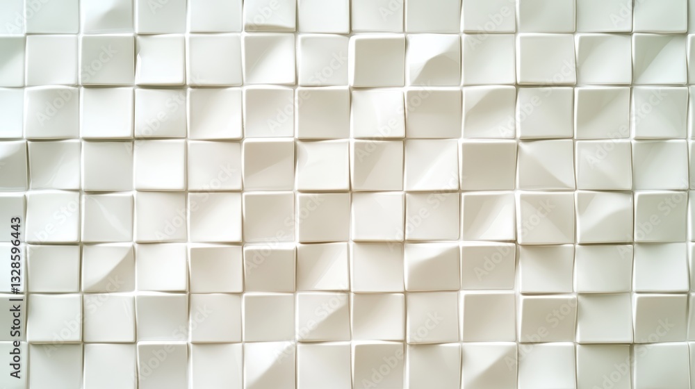 Poster white textured surface composed of geometric squares creating a pattern of reliefs and shadows, idea