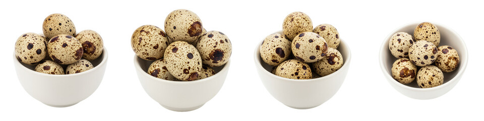 Fototapeta premium Quail Eggs in White Bowl, Cut Out Set