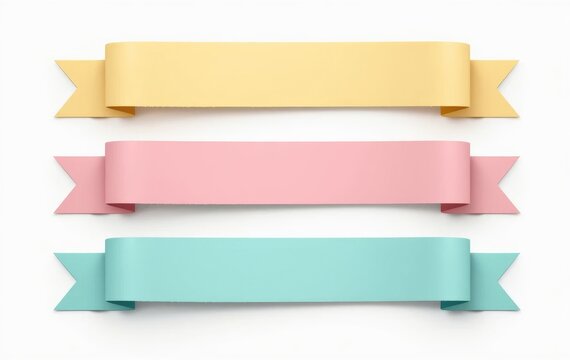 Pastel Ribbon Banner Set - Yellow, Pink, and Blue Design Elements