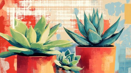 Obraz premium Abstract Succulents in Pots for Artistic Home Decor.