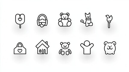 Fototapeta premium A collection of minimalist outline icons representing various aspects of parenthood and family life including parenting childhood home toys and relationships