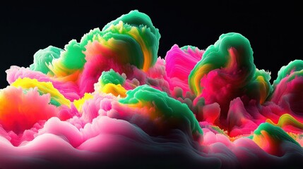 Multicolored smoke billowing in swirling abstract landscape, generating vibrant ethereal patterns against neutral backdrop