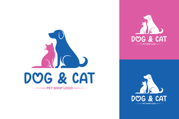 Pet care logo with dog and cat design symbol logotype