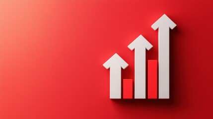 Growth Chart Illustration with Red Background and Upward Arrows