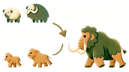Fototapeta premium Woolly Mammoth Life Cycle A Growth Stages Illustration