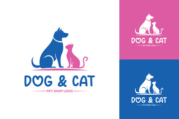 Cat and dog pet shop logo design symbol