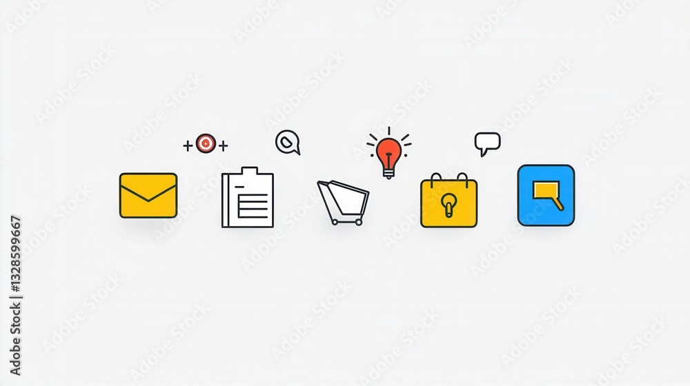 Poster a comprehensive set of 15 detailed outline icons representing communication technology and office re