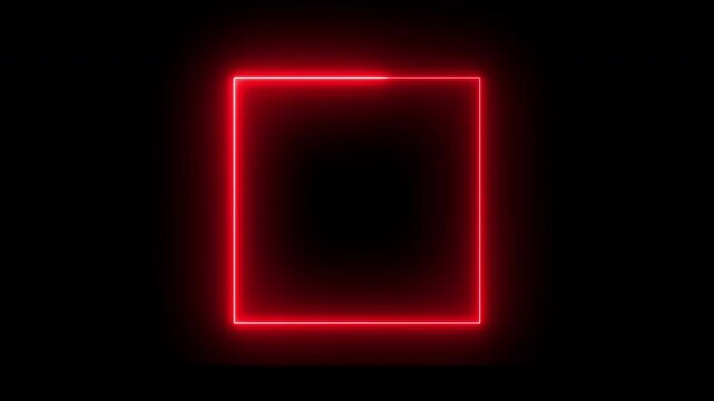 red neon square against isolated dark background. Animation