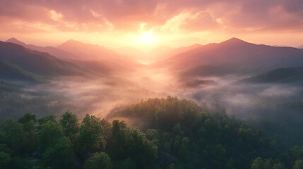 Fototapeta premium Foggy blue ridge mountains, Great Smoky Mountains National Park panorama