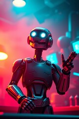 Fototapeta premium A robot making peace sign